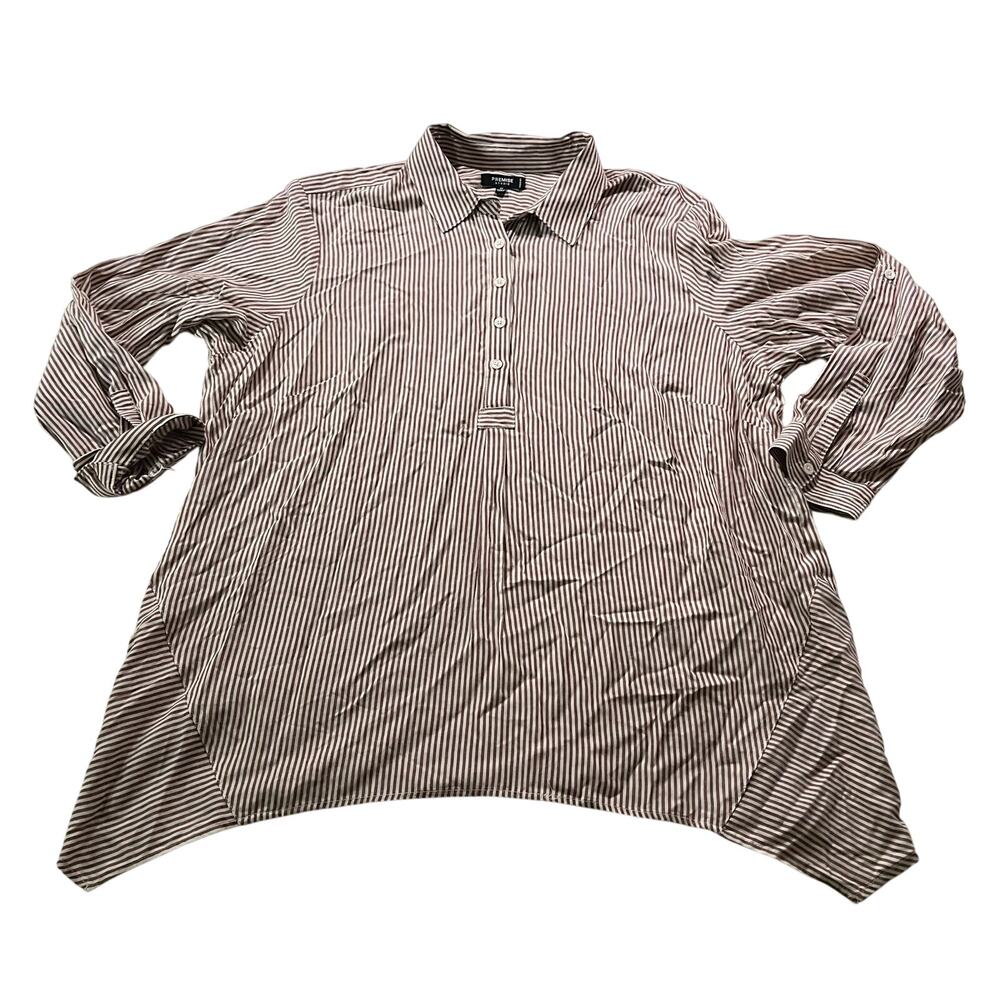 Dark Red White Vertical Stripe Popover Shirt Plus Sz 1X Preppy Office Work